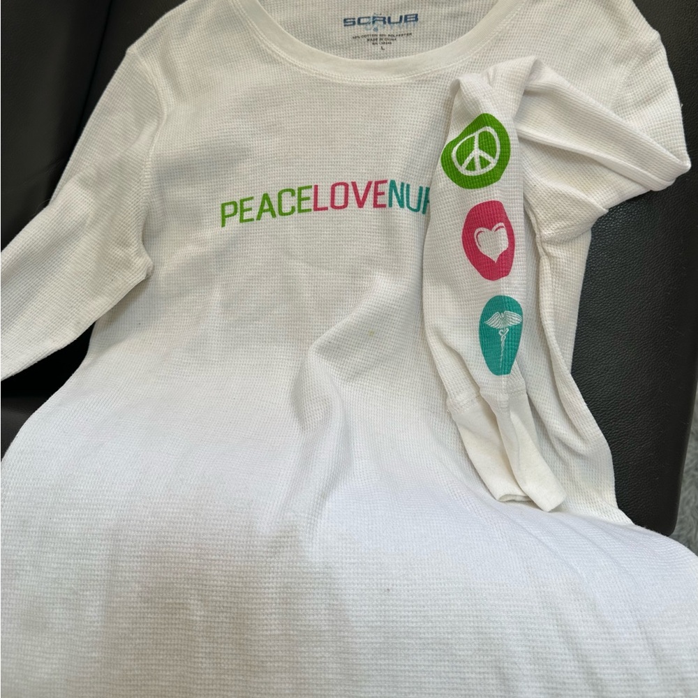 White Long Sleeve Shirt with Peace Love Graphics
